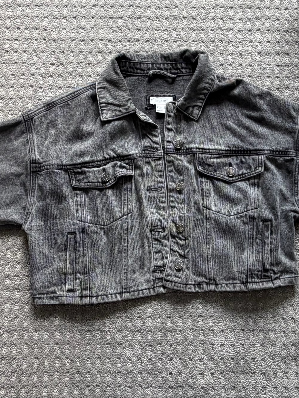 Forever 21 Cropped Washed Black Denim Jacket
